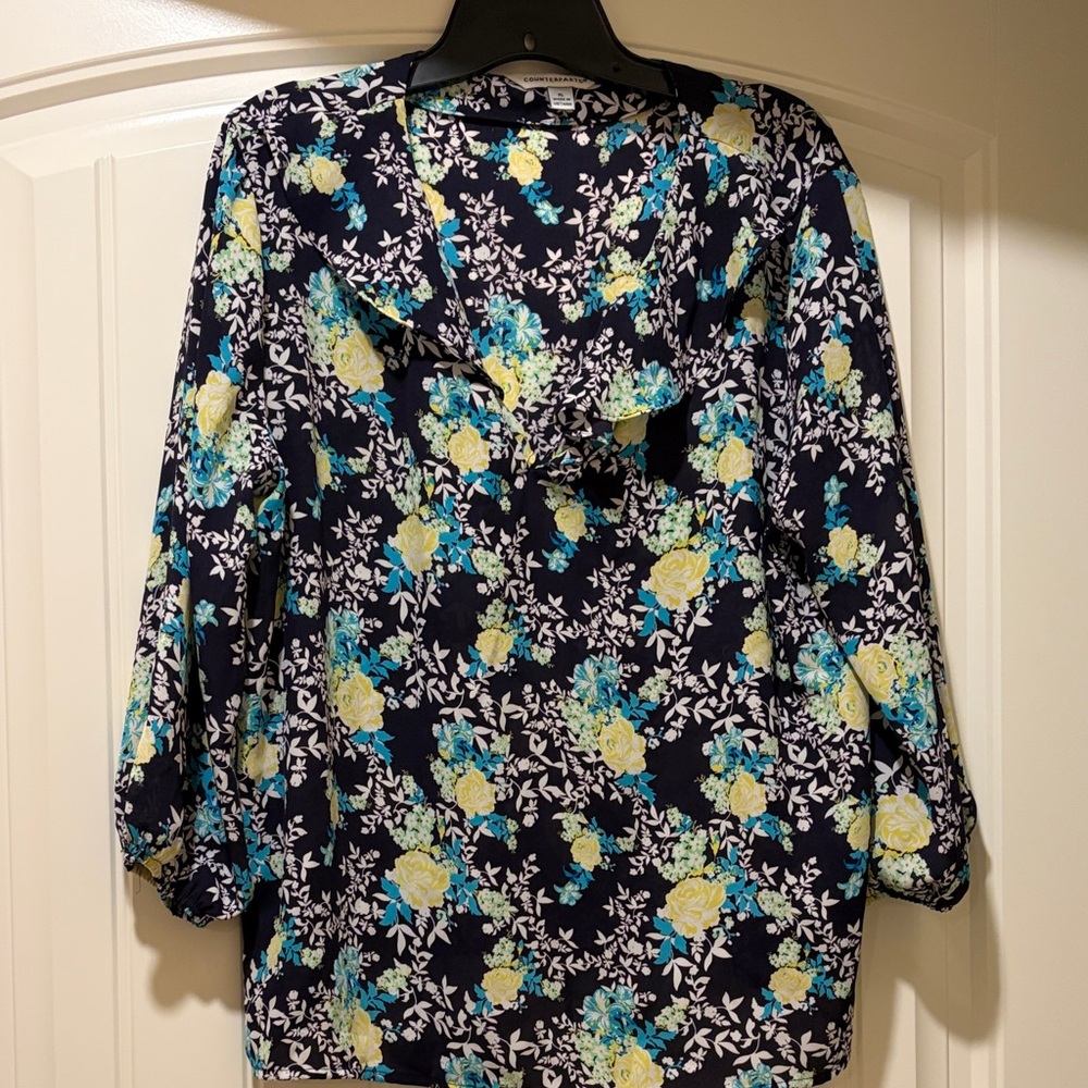 Counterparts Floral Blouse - Navy and Yellow